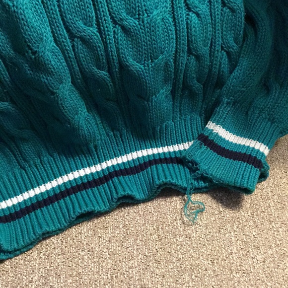 Vintage V-neck Teal stripe varsity knit sweater - Picture 3 of 6